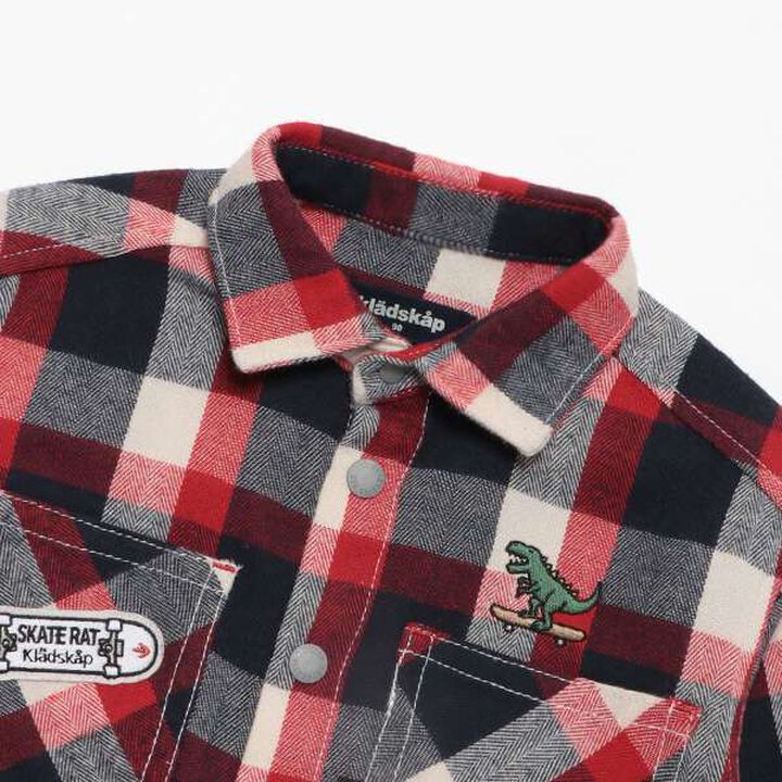 Dinosaur Check Long-Sleeve Shirt,Green, medium image number 2