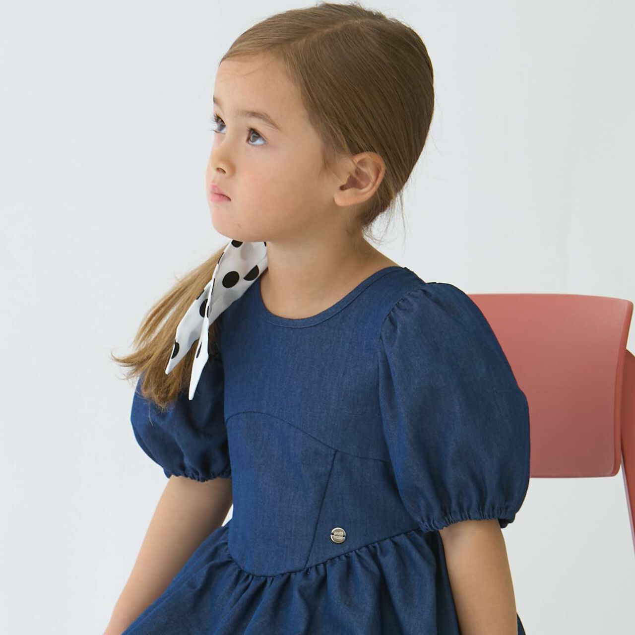 Link Puff Sleeve Peplum One-Piece Dress,Blue, large image number 4