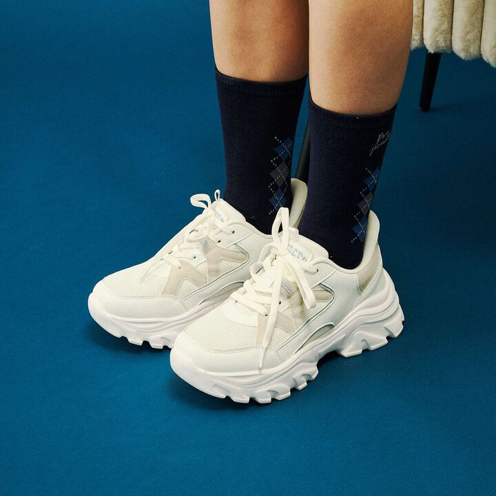 [Antibacterial Deodorizing] Argyle Pattern Crew Socks,Off white, medium image number 1