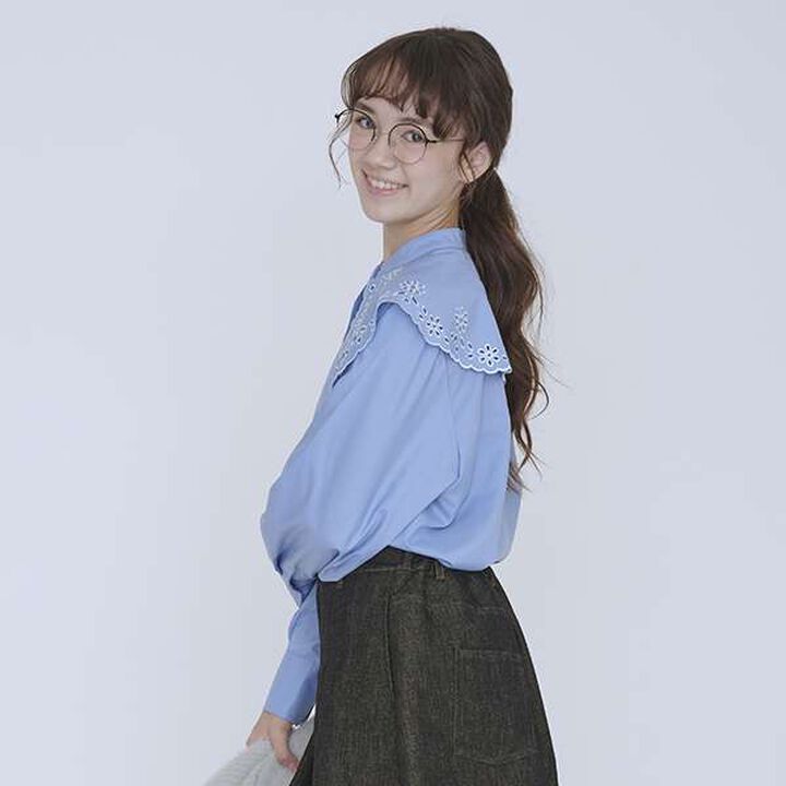 [AMI] Cutwork Stitch Big Collar Blouse,Off white, medium image number 14