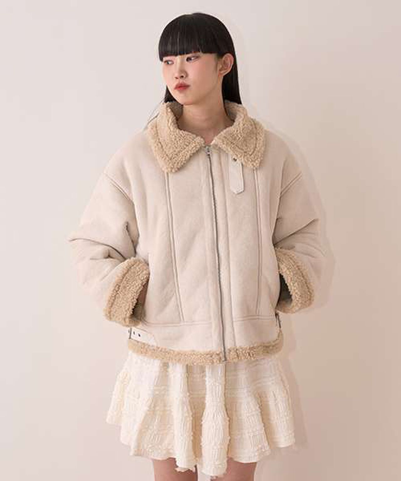 Mouton-Style Jacket,Ivory, large image number 0