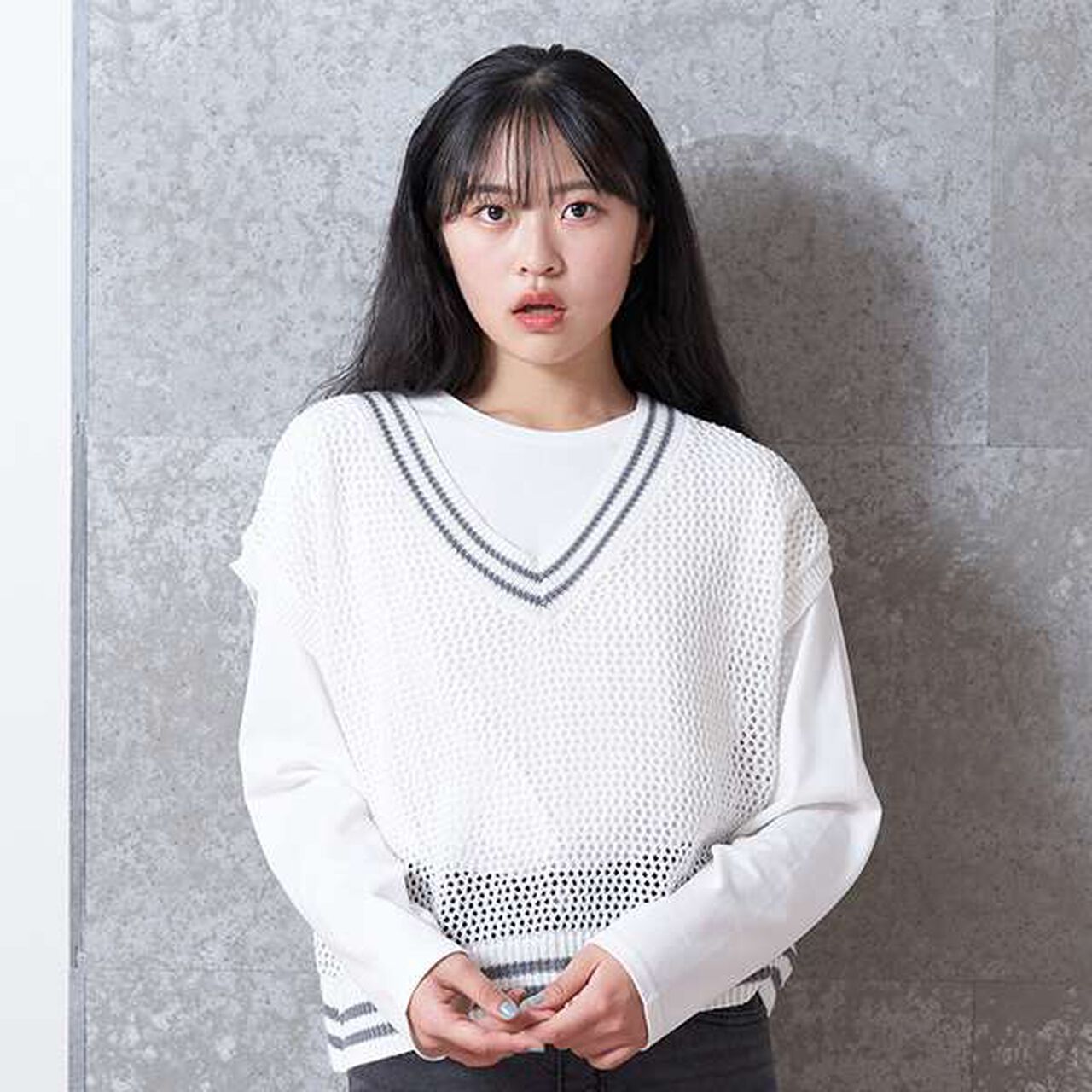 Mesh Knit Vest with Inner Lining,Black, large image number 9