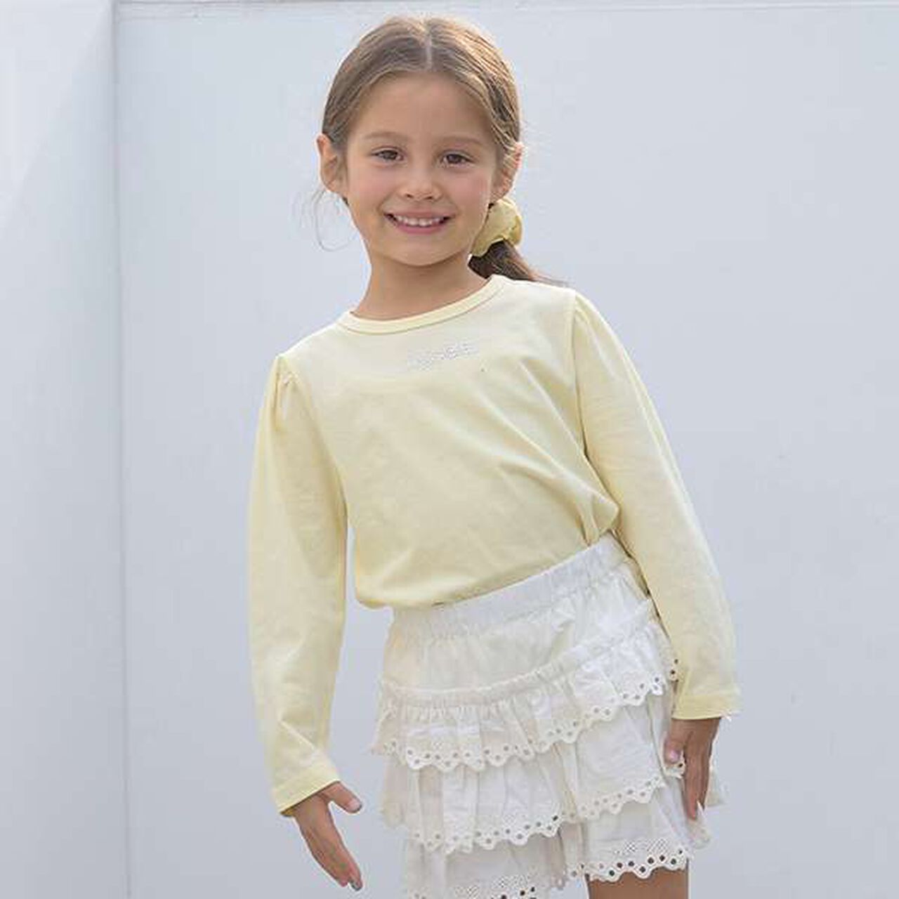 Soft Cotton Assorted Line Stone Motif Puff A-Line T-Shirt,Cream, large image number 0