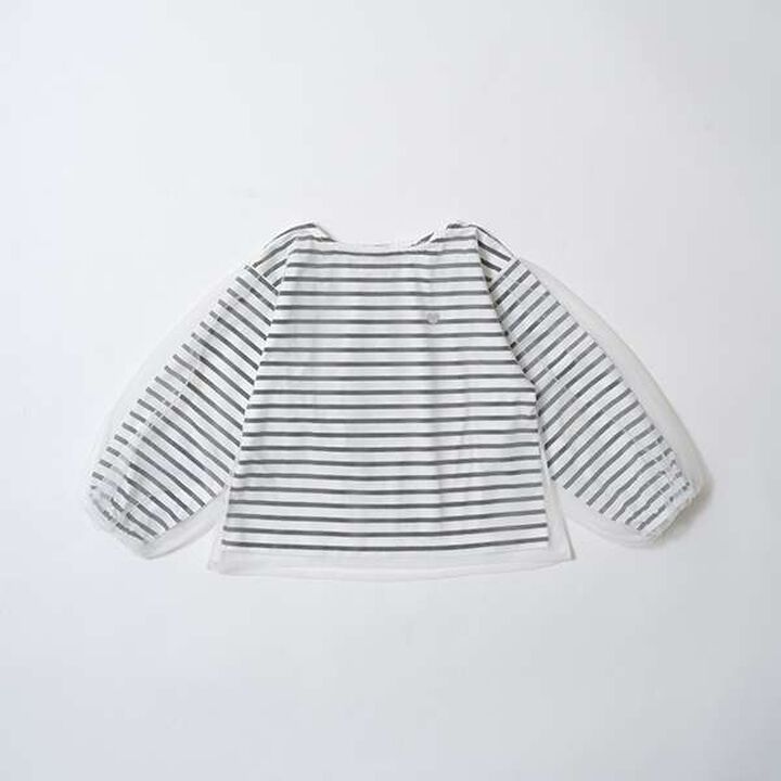 Soft Cotton Tulle Layered Stripe Boat Neck T-Shirt,Blue, medium image number 11