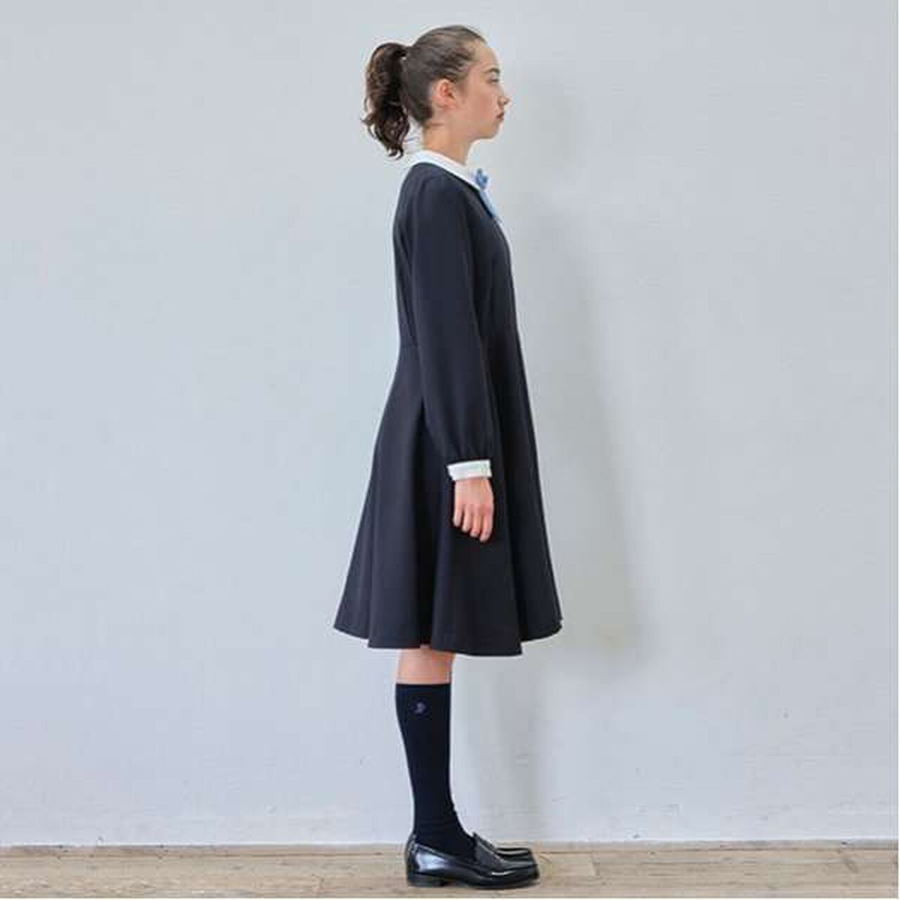 Saxony Wool White Collar One-Piece Dress,Navy, large image number 2