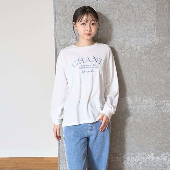 Orgabits Flower Embroidery Long Sleeve T-Shirt,Charcoal gray, medium image number 16