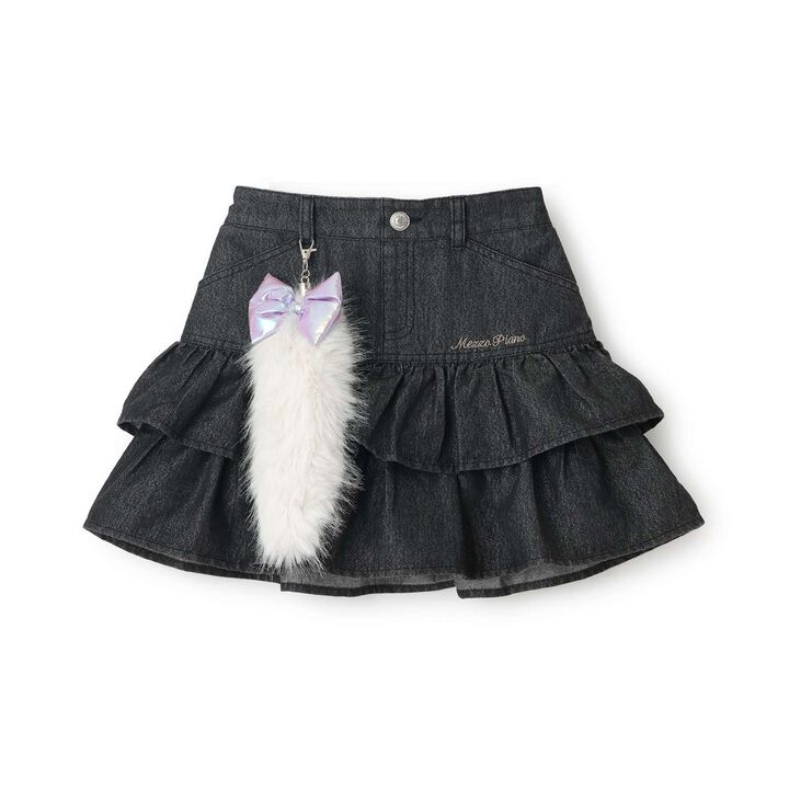 Lame Denim Tiered Skirt with Tail Charm,Navy, medium image number 13