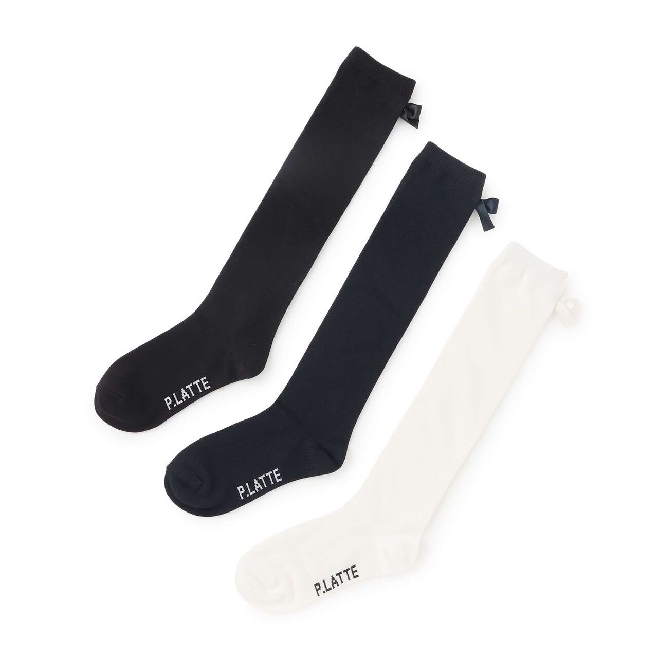 Back Ribbon Knee-High Socks,Black, large image number 3