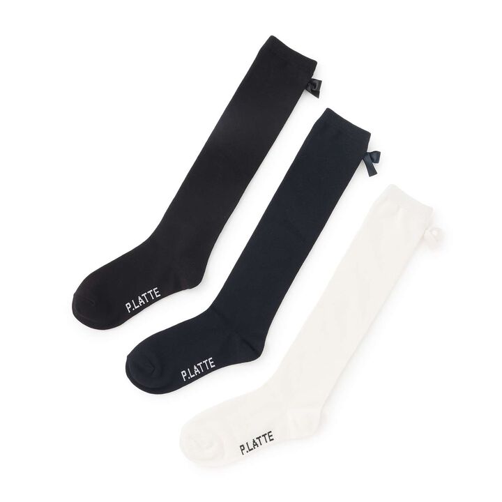 Back Ribbon Knee-High Socks,Black, medium image number 3