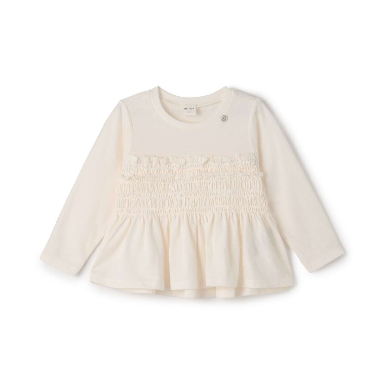 Link - Shirred Peplum Long-Sleeve T-Shirt,Pearl white, large image number 5
