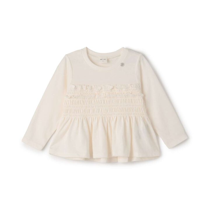 Link - Shirred Peplum Long-Sleeve T-Shirt,Pearl white, medium image number 5