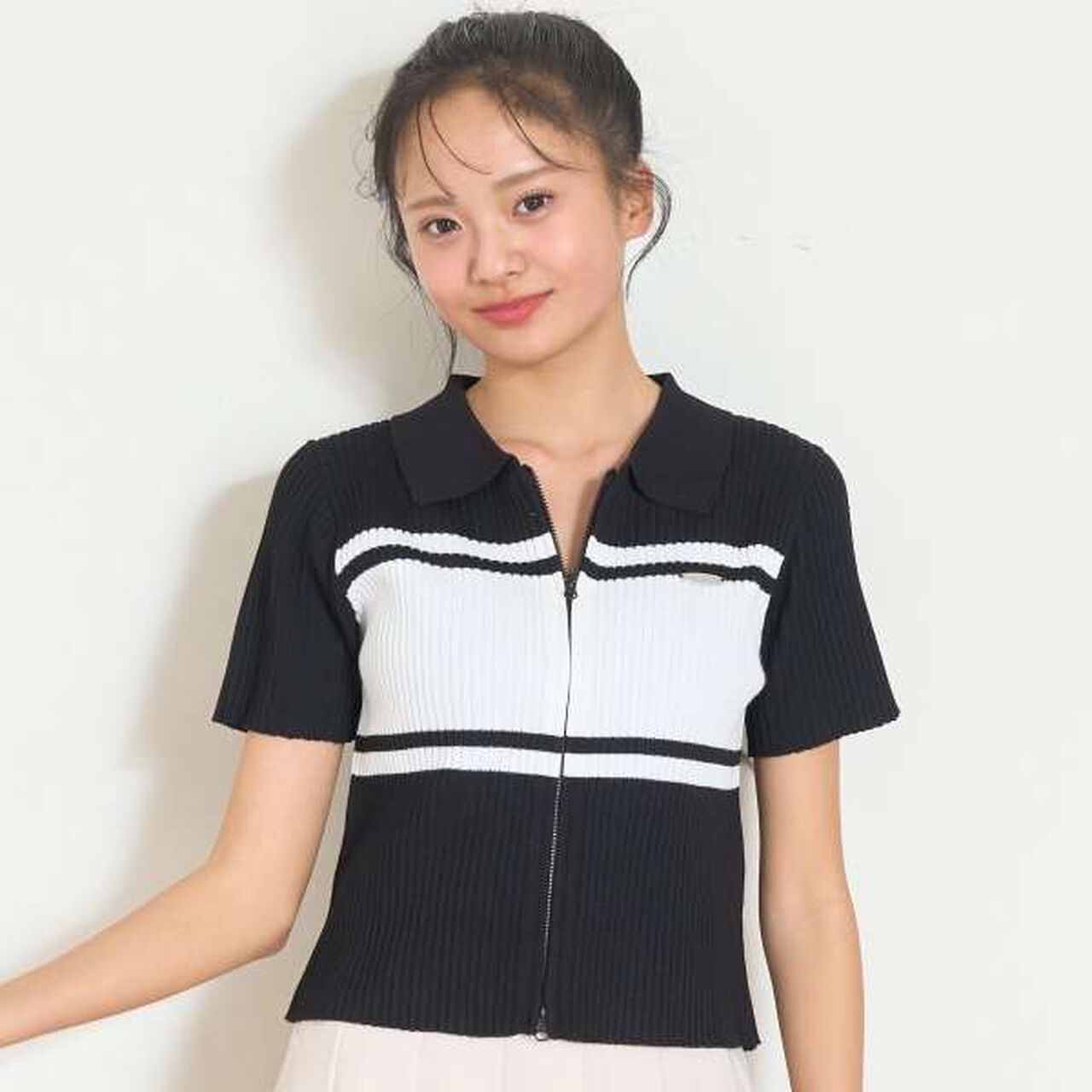 [Arael] Short-Sleeve Zip Knitwear,Navy, large image number 14