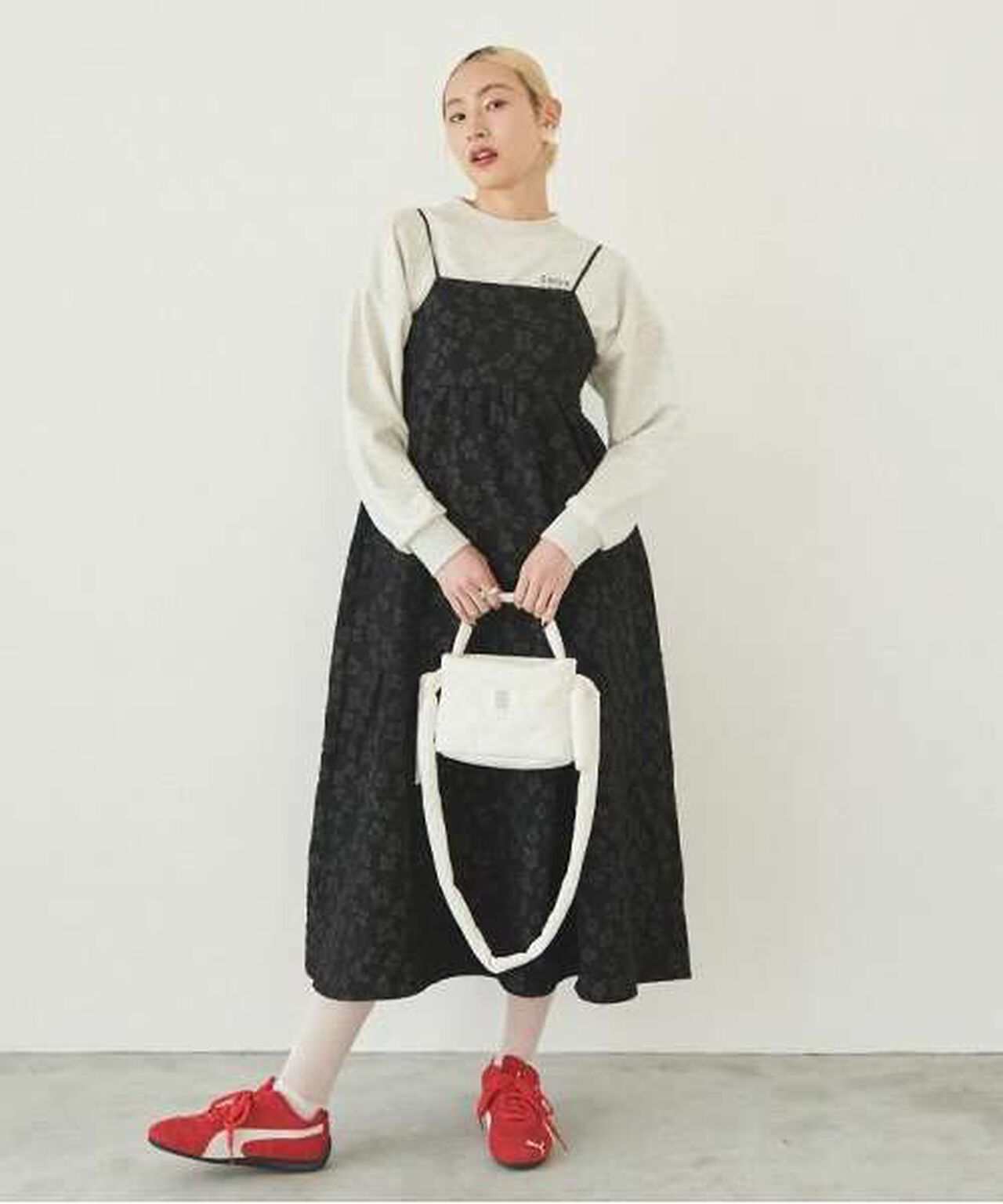 Flower Jacquard Camisole One-Piece Dress,Black, large image number 0