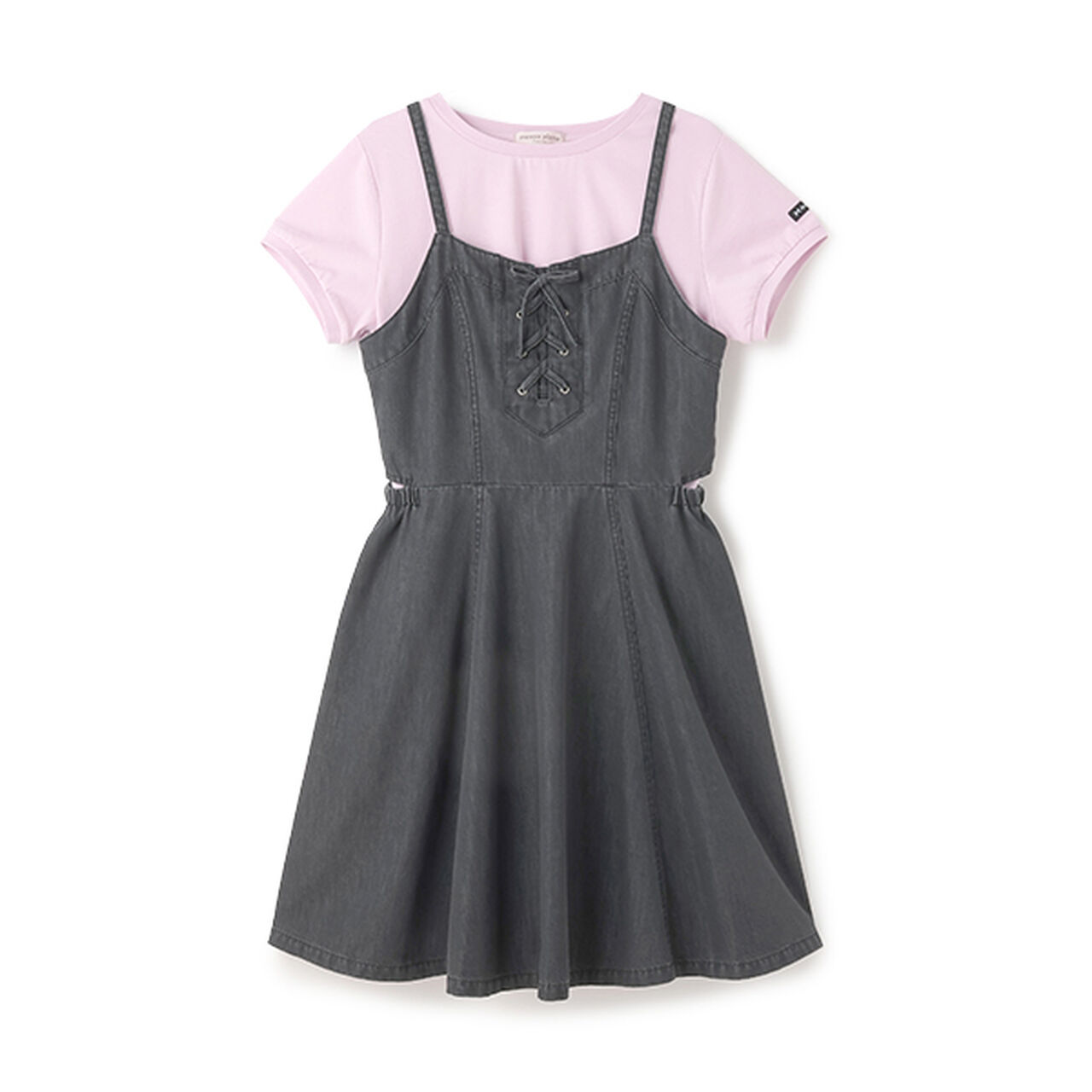 [Cool Touch] Side Slit Lace-Up Jumper Skirt Set,Blue, large image number 7