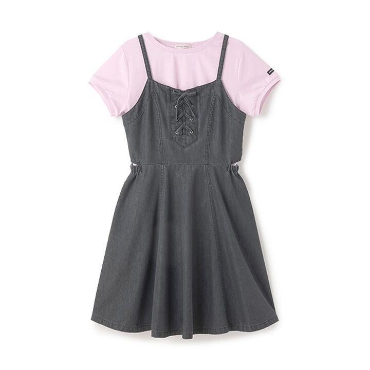 [Cool Touch] Side Slit Lace-Up Jumper Skirt Set,Blue, medium image number 7