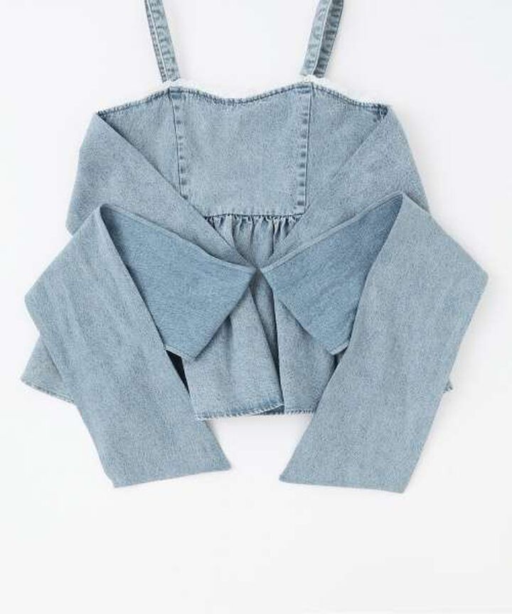 Denim Ribbon Bustier,Deep blue, medium image number 10