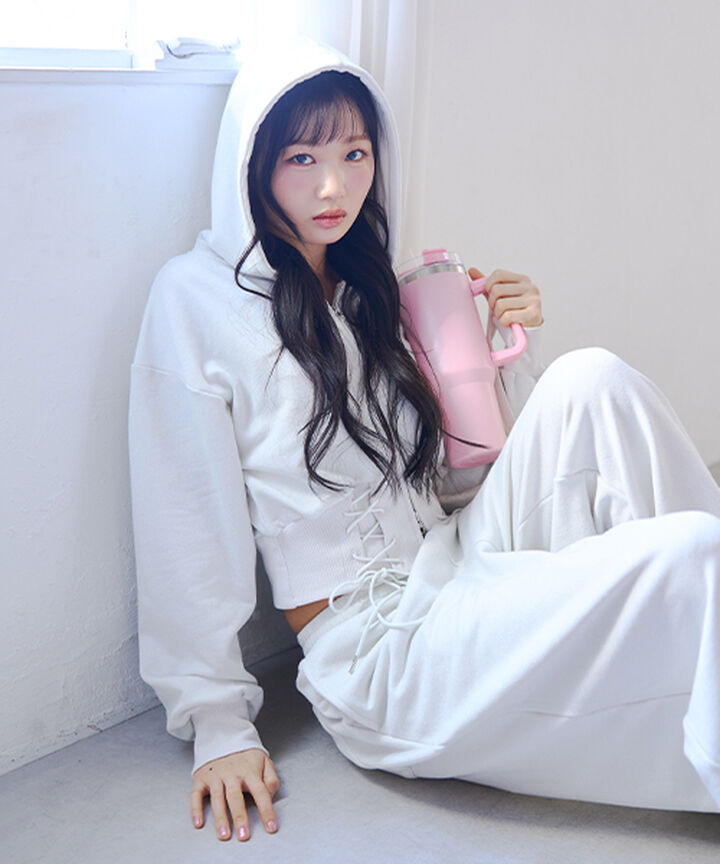 Lace-Up Sweatshirt Hoodie,Off white, medium image number 4