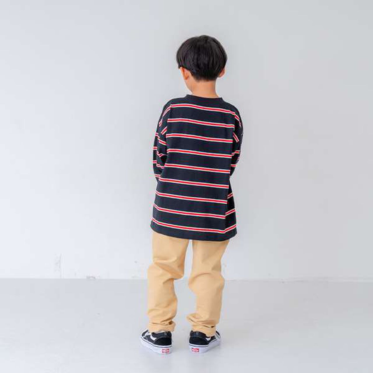 Multi Stripe Pattern Ribbed Sleeve Big Long T-Shirt,Beige, large image number 3