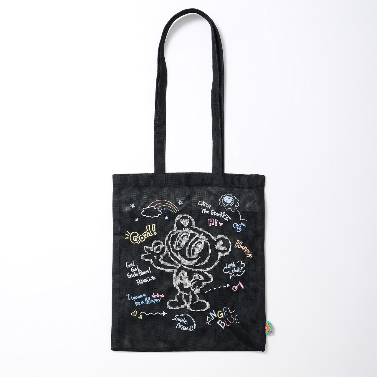 Mr. Nakamura Embroidered Mesh Tote Bag,Black, large image number 5
