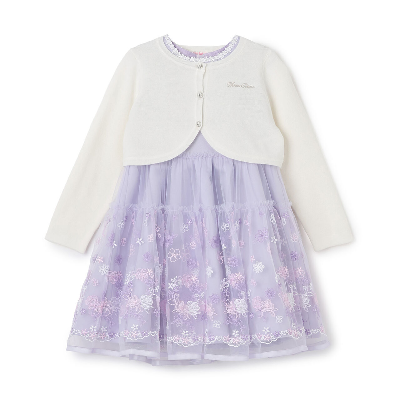Floral Embroidery Dress & Knit Cardigan Set,Lavender, large image number 5