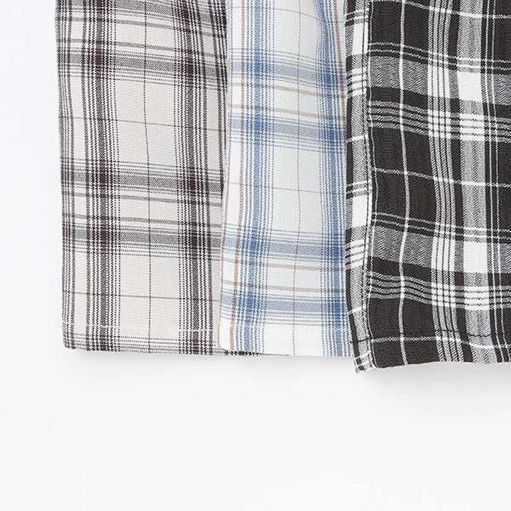 Drawstring Short-Sleeve Checkered Shirt,Blue, medium image number 16