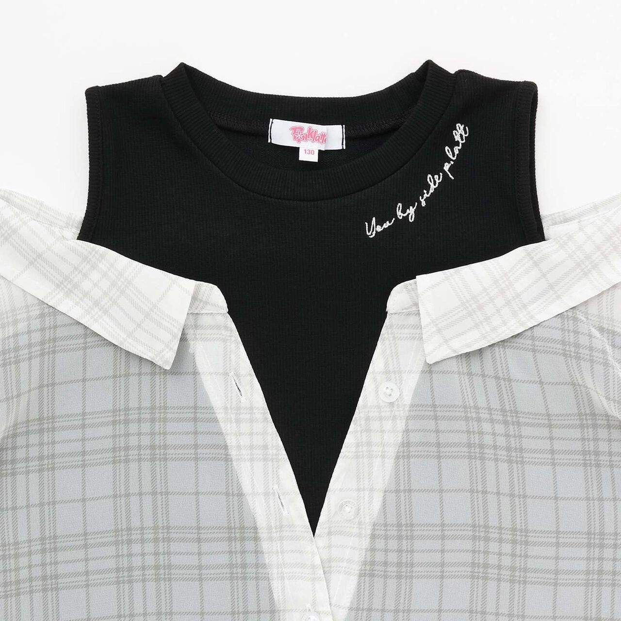 Shoulder Cutout Sheer Check Docking Shirt,Off white, large image number 2