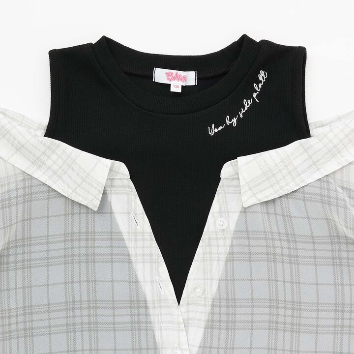 Shoulder Cutout Sheer Check Docking Shirt,Off white, medium image number 2