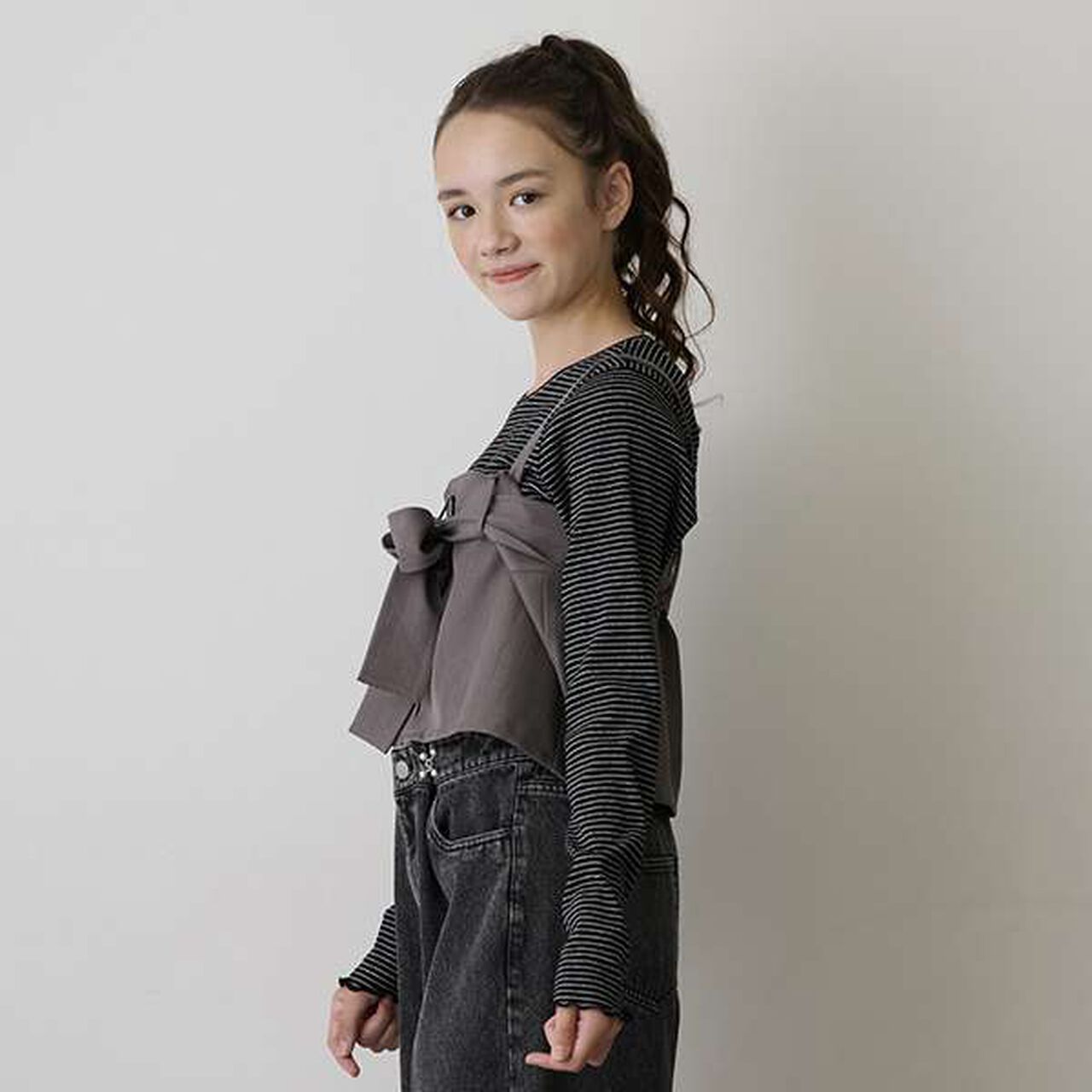 [AMI] Ribbon Bustier Long T-Shirt Set,Charcoal gray, large image number 8