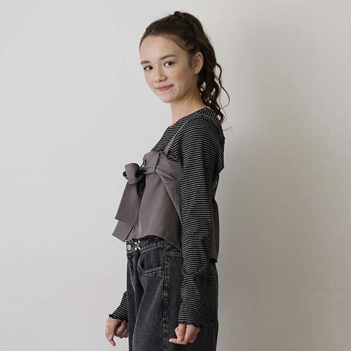 [AMI] Ribbon Bustier Long T-Shirt Set,Charcoal gray, medium image number 8