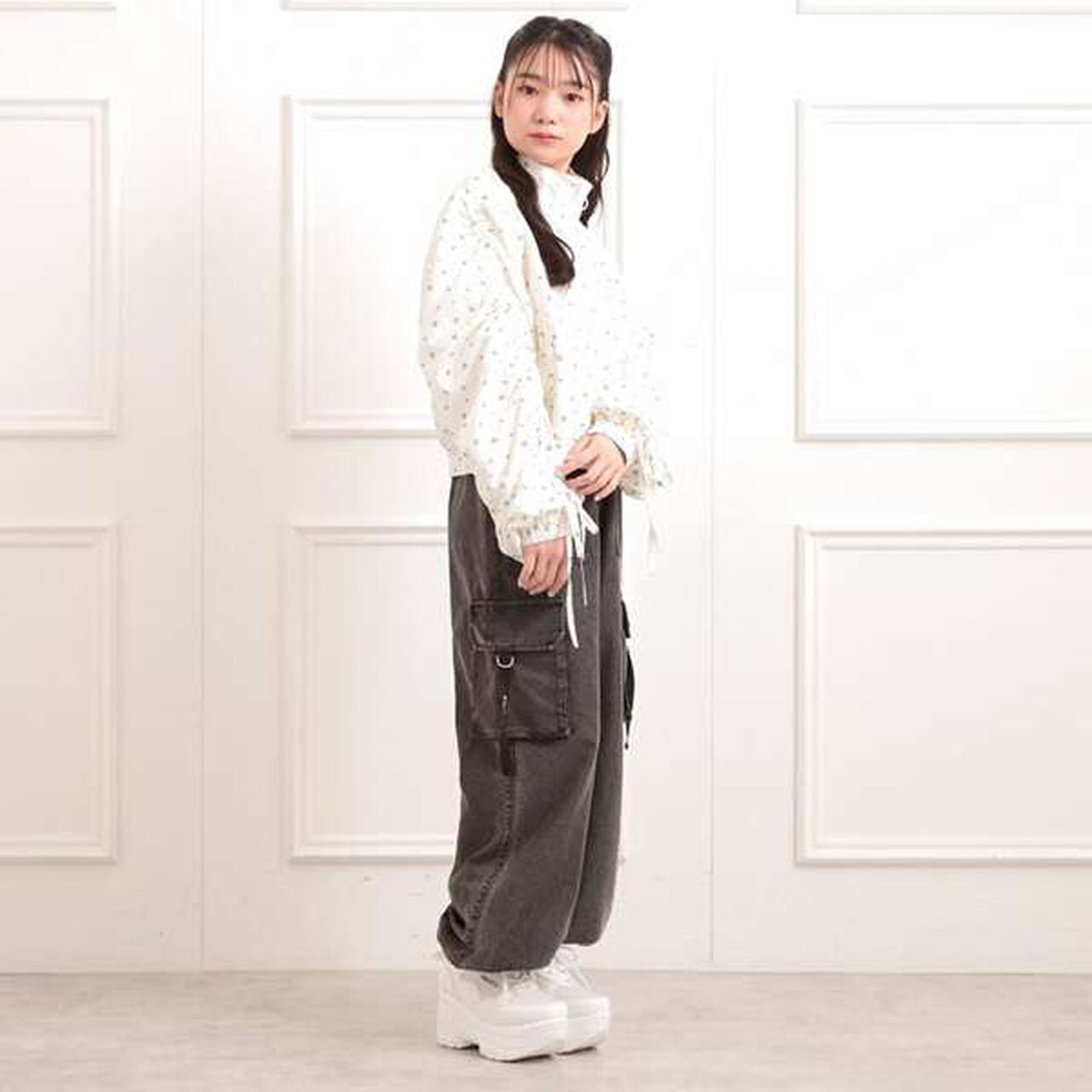 Drawstring Sleeve Bomber Jacket,Ivory, large image number 15