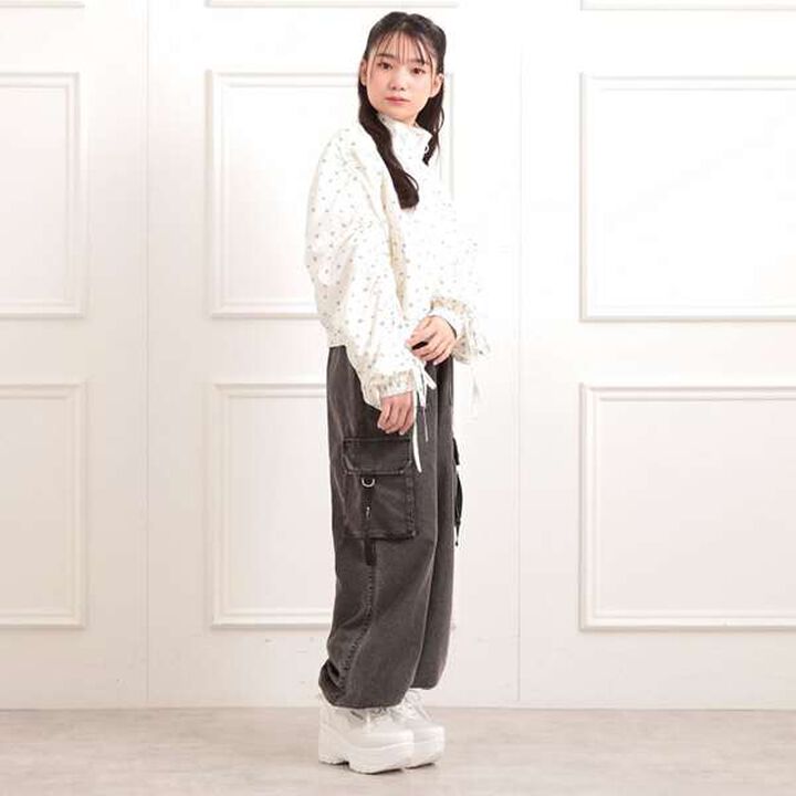 Drawstring Sleeve Bomber Jacket,Ivory, medium image number 15