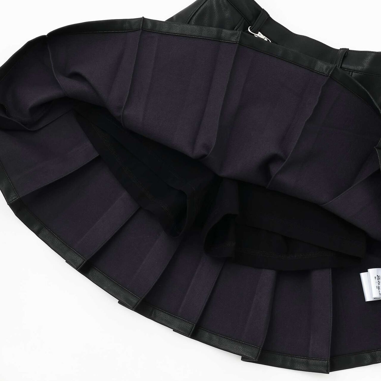 Denim & Faux Leather Skirt with Decorative Chain,Navy, large image number 9