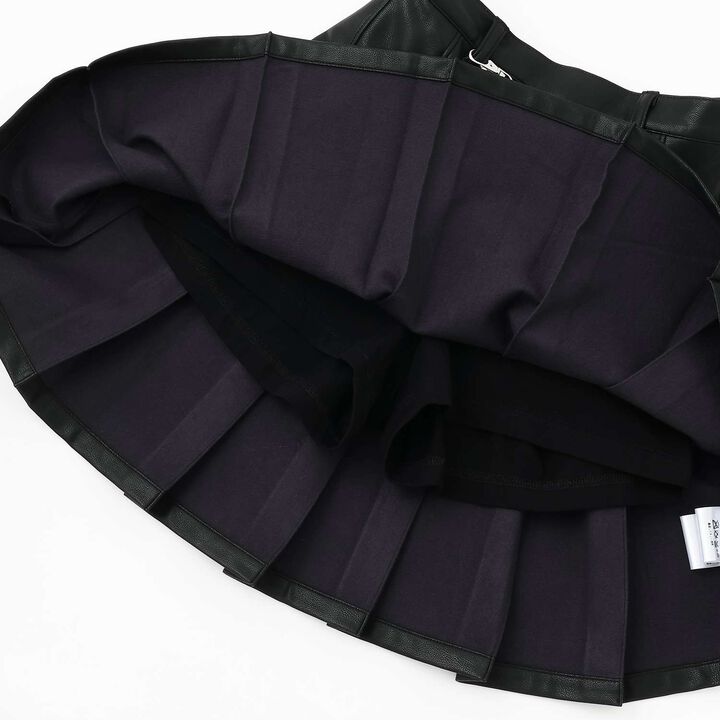 Denim & Faux Leather Skirt with Decorative Chain,Navy, medium image number 9