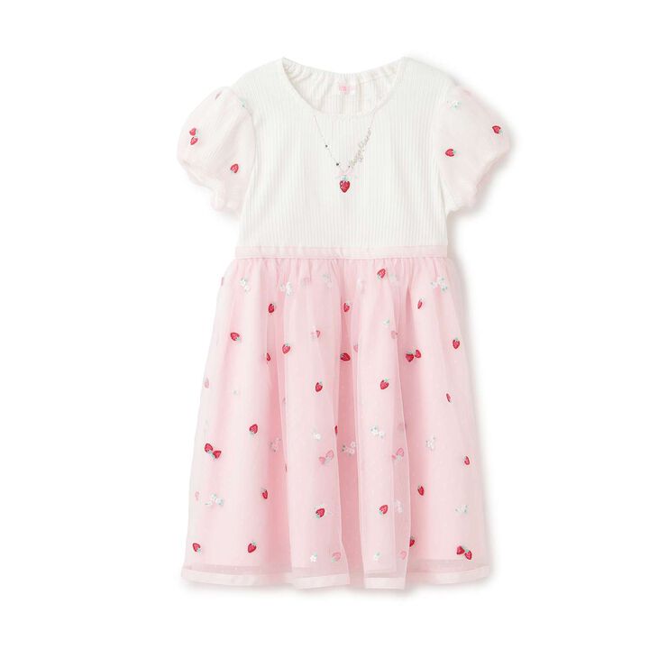 Strawberry Embroidery Tulle Docking Dress,Sax blue, medium image number 10