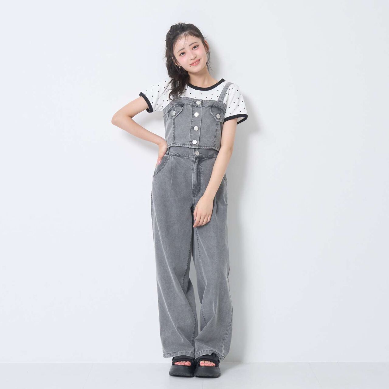 [LTXC / Cool Touch] Denim Pants and Bustier Set,Gray, large image number 4