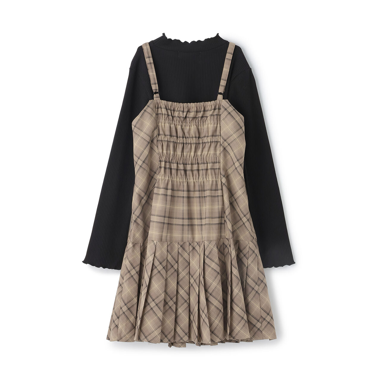 Twin Ribbon Jumper Skirt & T-Shirt Set,Brown, large image number 6