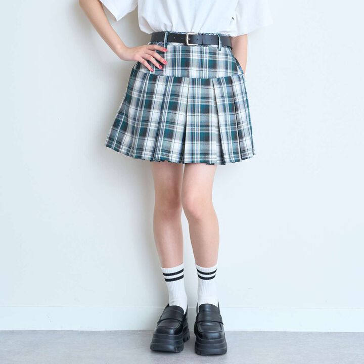 [Easy Care] Check Pleated Skirt with Belt,Pink, medium image number 4