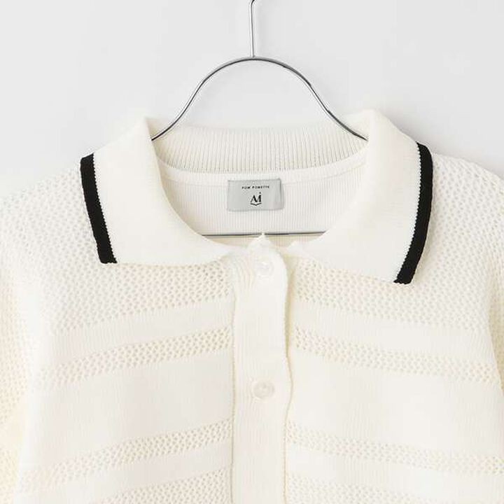 [AMI] Line Collar Mesh Cardigan × Long Sleeve T-Shirt Set,Off white, medium image number 6