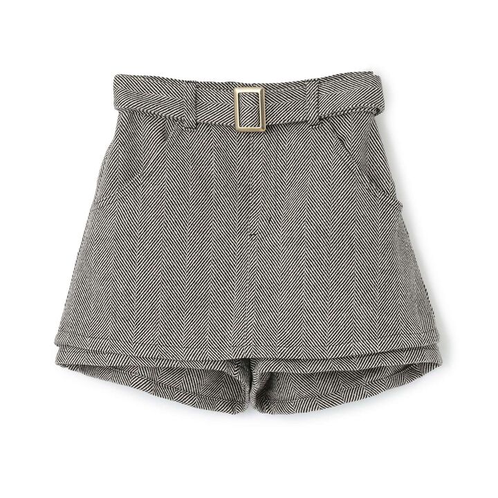 Peplum Skirt with Shorts in Herringbone Pattern with Belt,, medium