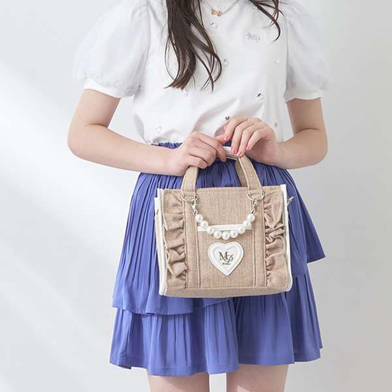 Frill Shoulder with Pearl Charm,Light blue, large image number 7