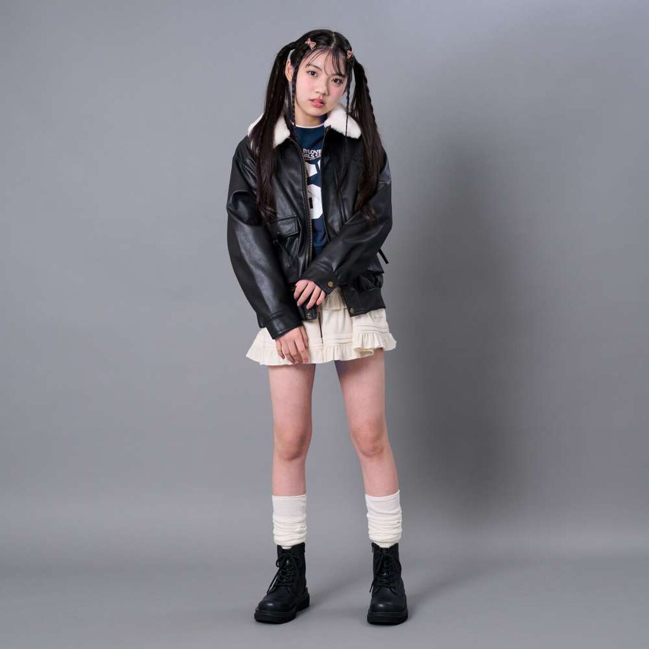 Faux Leather Jacket with Fur Collar,Black, large image number 3