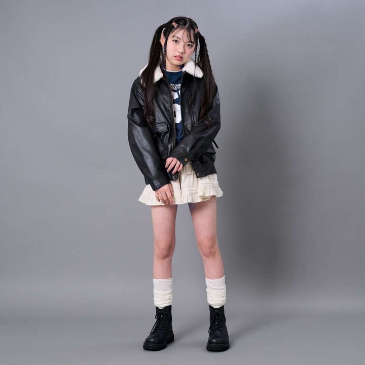 Faux Leather Jacket with Fur Collar,Black, medium image number 3