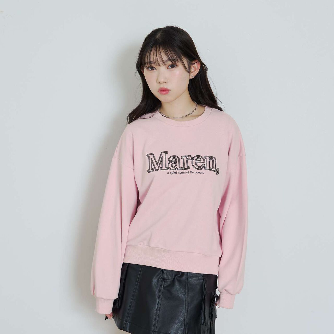 [Instant Cute Top] 3D Logo Embroidery Basic Sweatshirt,Off white, large image number 4