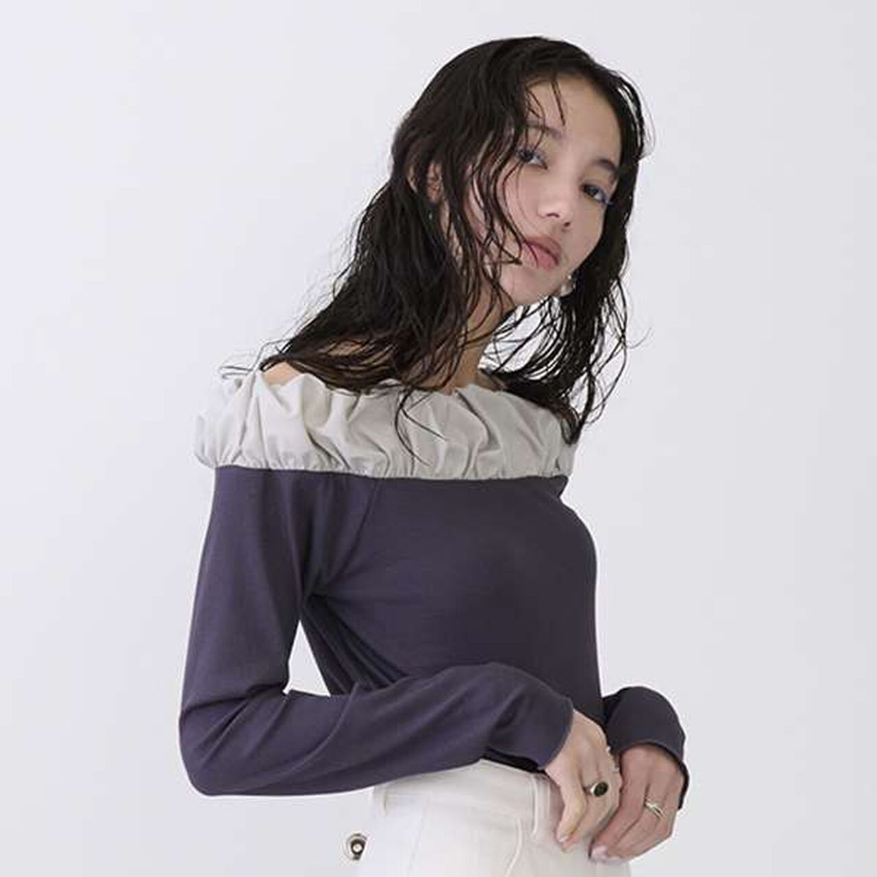 [LADIES] Balloon Collar Long Sleeve T-Shirt,Charcoal gray, large image number 7