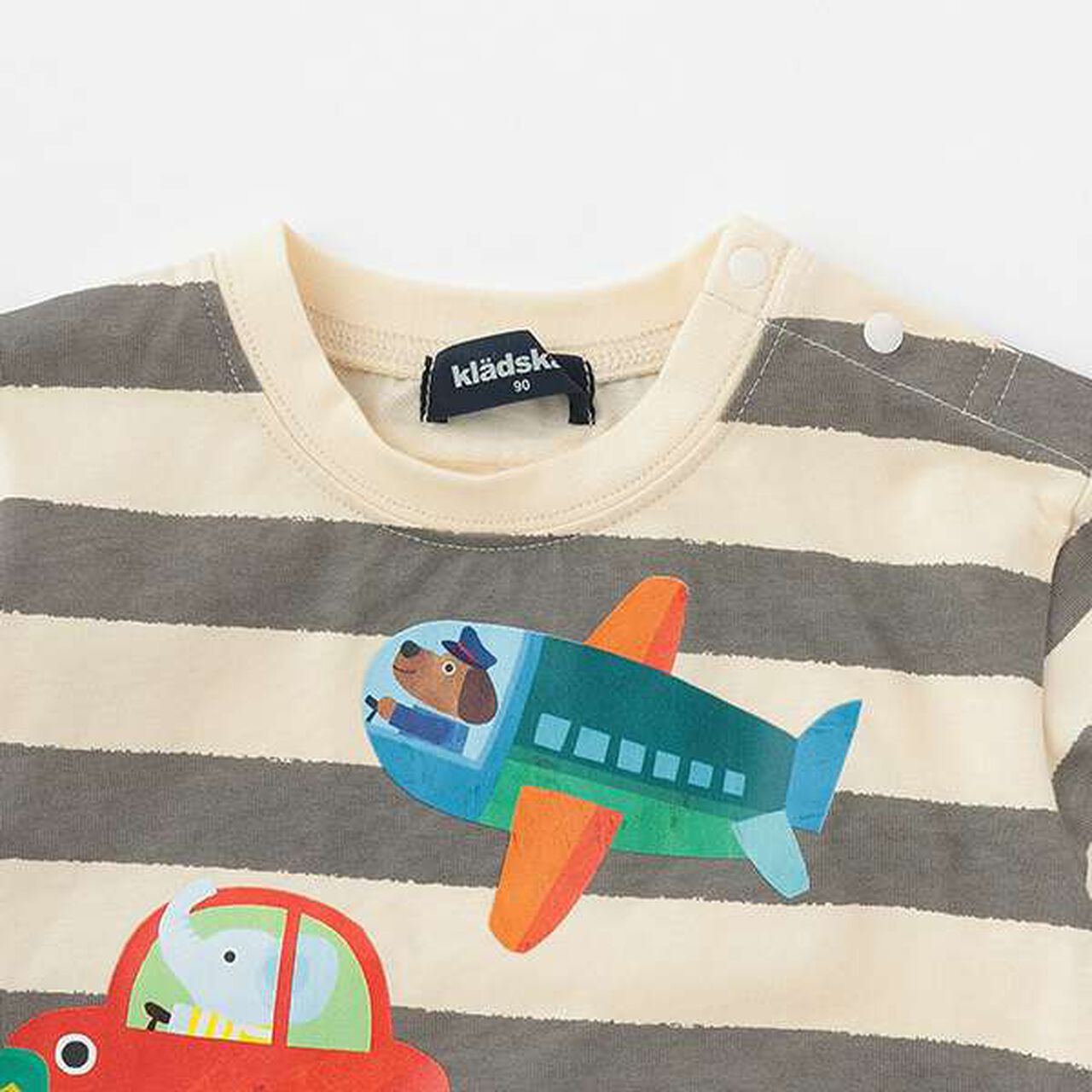 [Korobokkuru] Vehicle Stripe Pattern Long-Sleeve T-Shirt,Gray, large image number 3