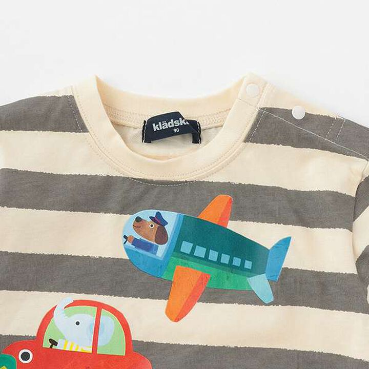 [Korobokkuru] Vehicle Stripe Pattern Long-Sleeve T-Shirt,Gray, medium image number 3