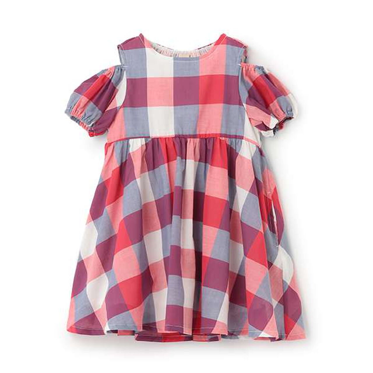 [Link] Off-Shoulder Check One-Piece Dress,Blue, large image number 18