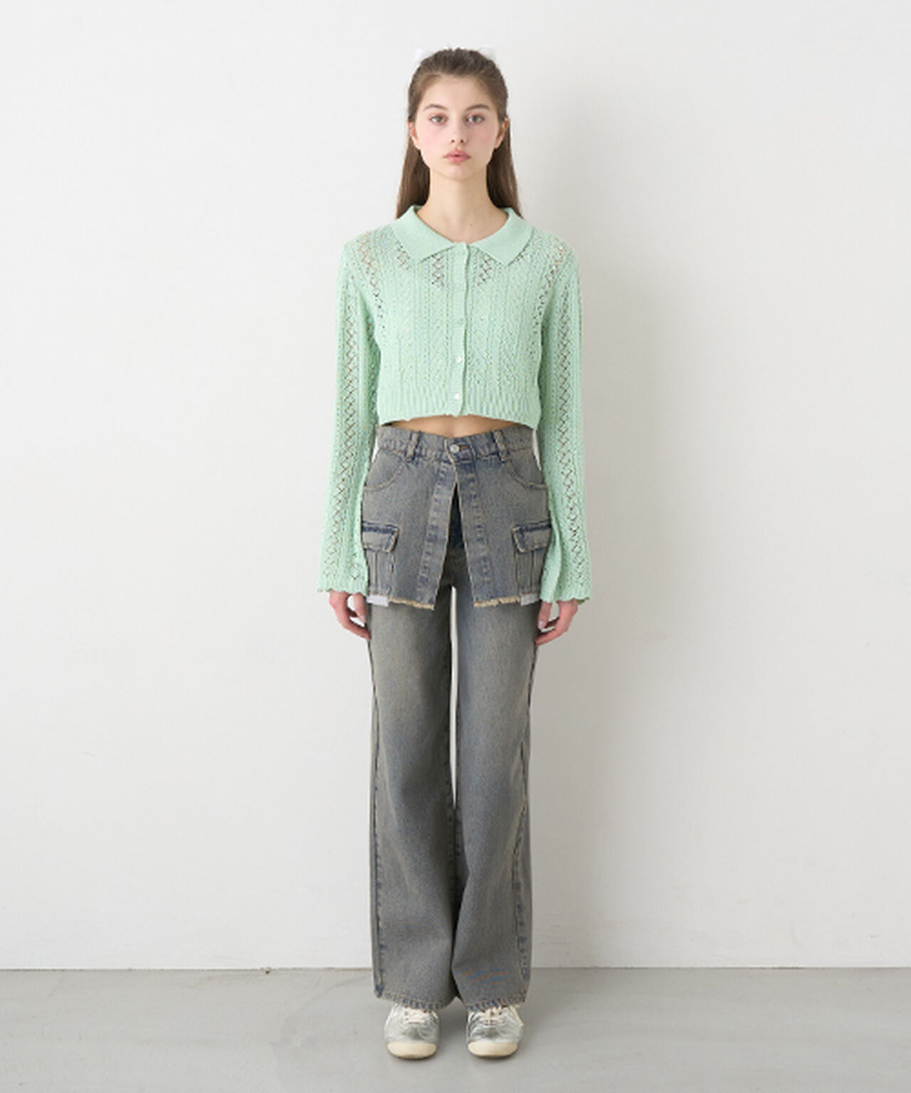 Wrap Denim Wide Pants,Navy, large image number 1