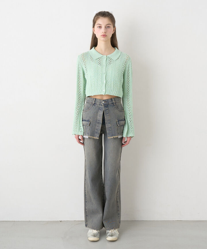 Wrap Denim Wide Pants,Navy, medium image number 1