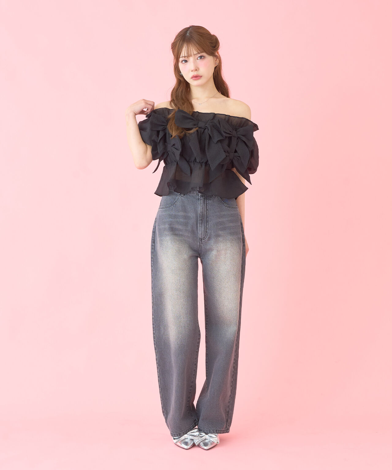 Ribbon Whip Blouse,Black, large image number 4